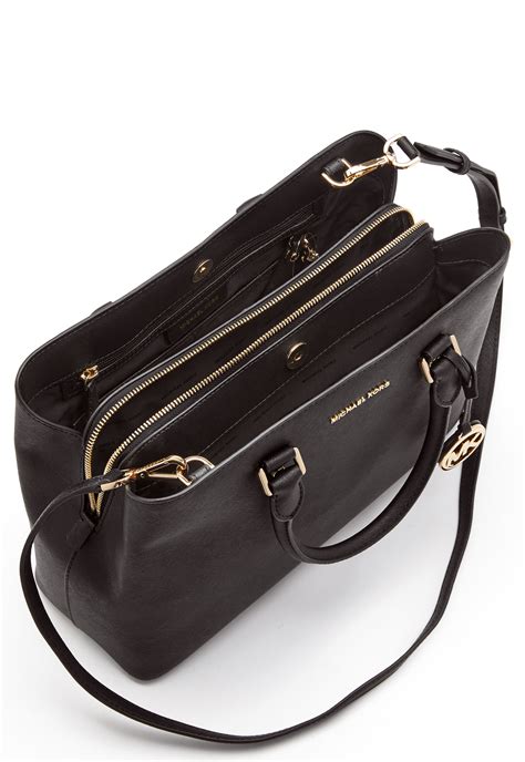 michael kors lg satchel black and white|Michael Kors opened satchel purse.